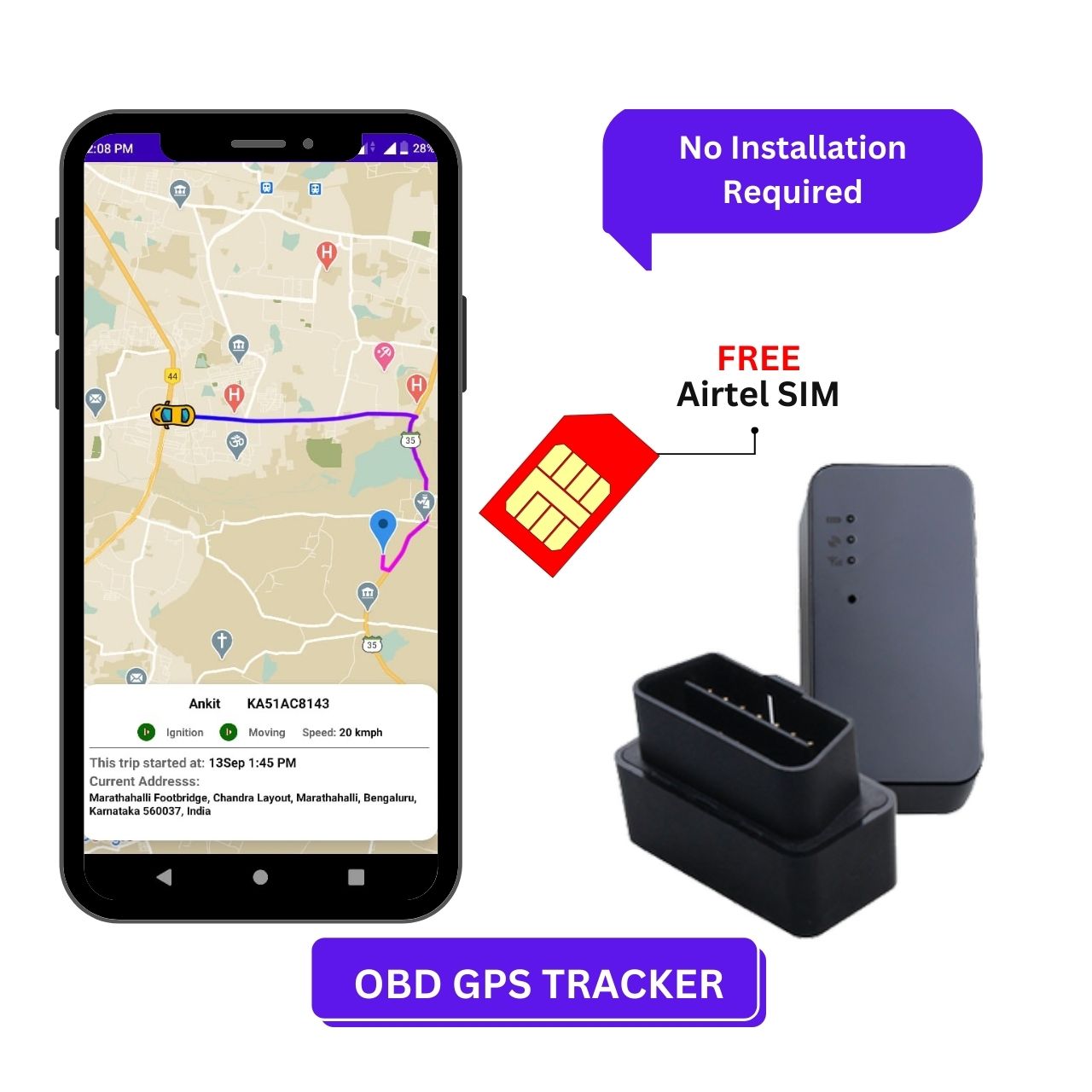 TrackX Wireless OBD GPS with Free Airtel SIM