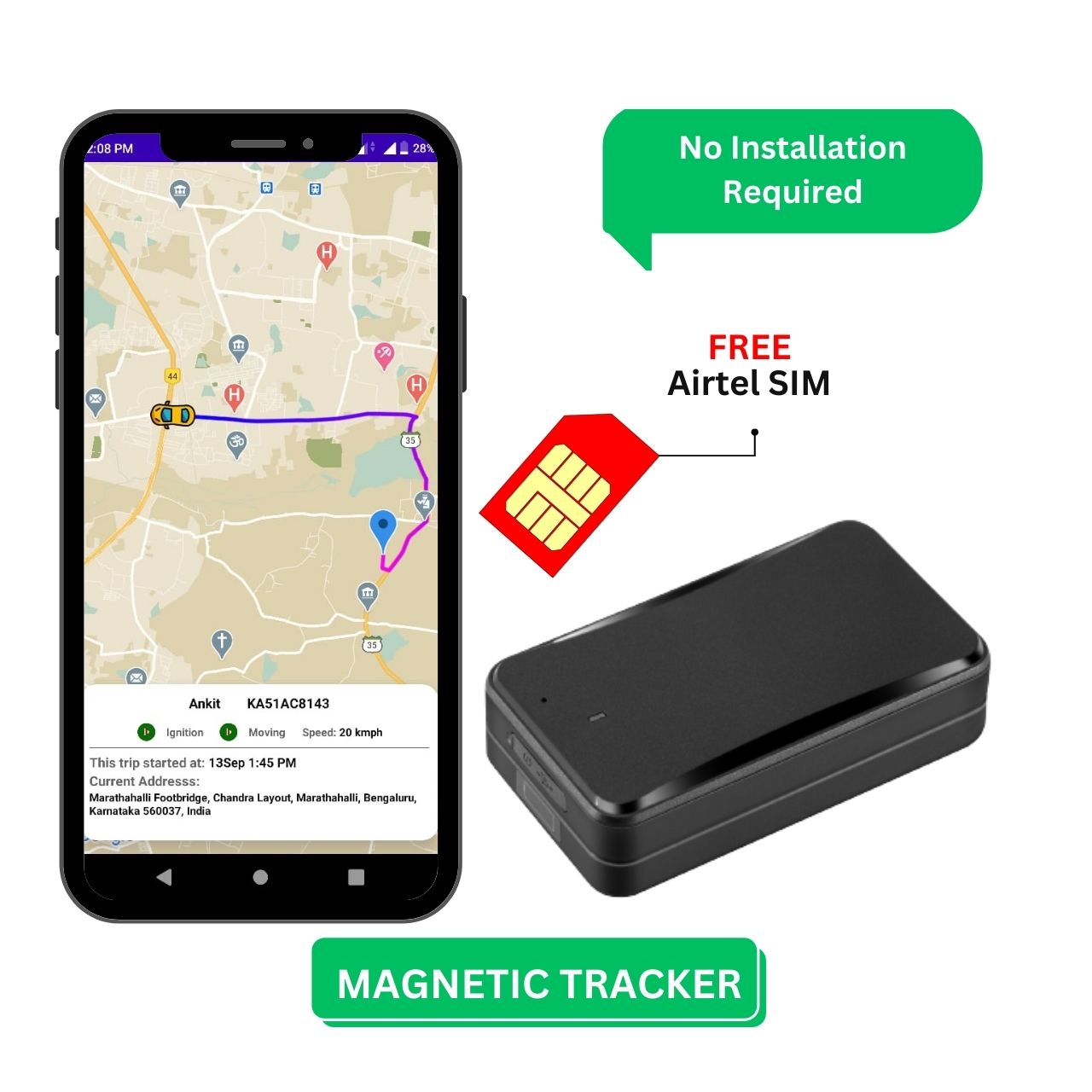 TrackX Wireless Magnetic GPS with Free Airtel SIM