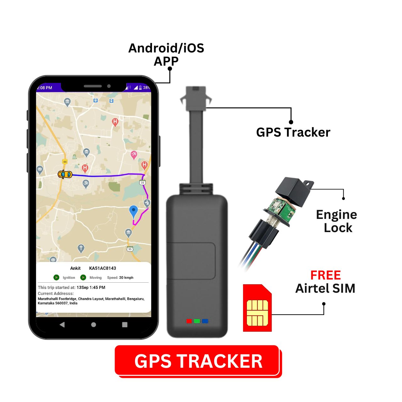 TrackX Wired GPS with FREE Airtel SIM